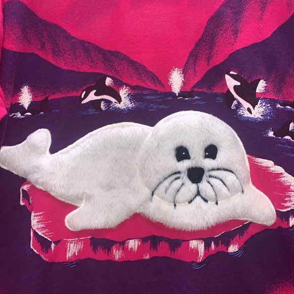 Bolo Spirit Sears night shirt Womens Medium pink white fuzzy Seal whales 90's - Picture 2 of 12